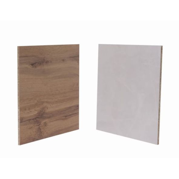 Crédence stratifié effet bois de chêne / marbre blanc